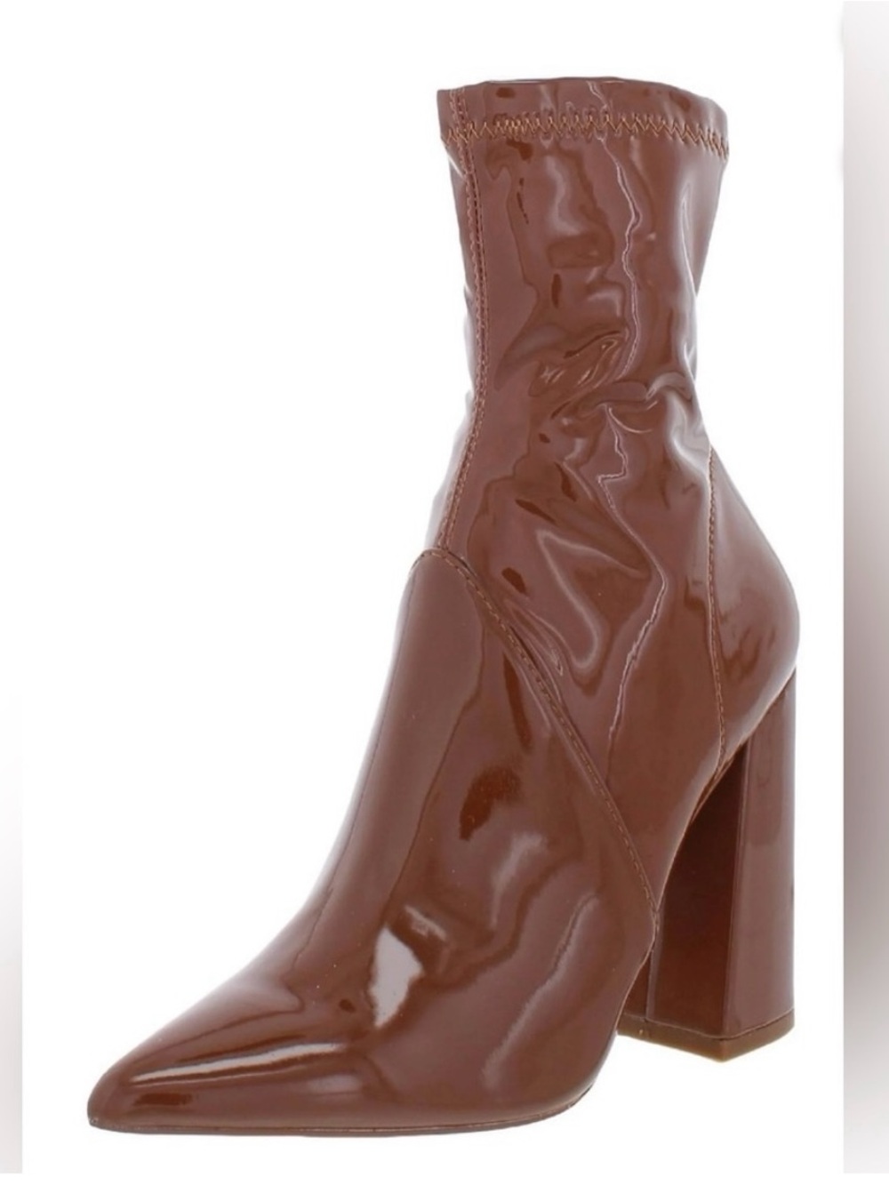 Steve Madden Slade Patent Pointed-Toe Block Heel Cognac Boot